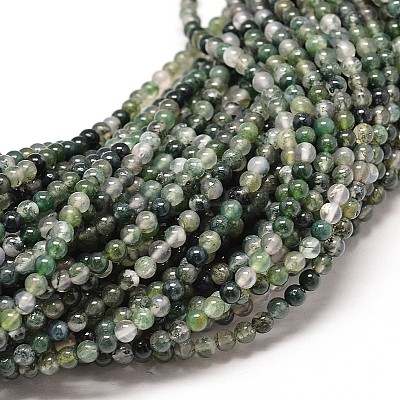 Natural Moss Agate Round Bead Strands G-P072-01-8mm-1