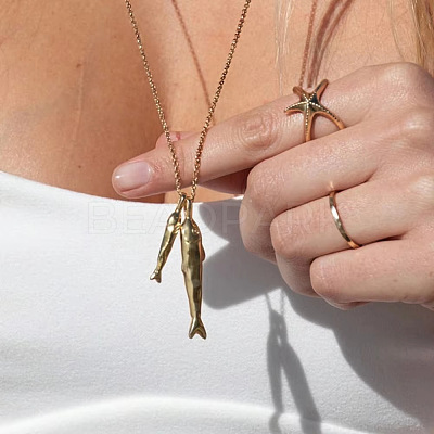Ocean 304 Stainless Steel Double Fish Pendant Necklaces for Women WI5548-1