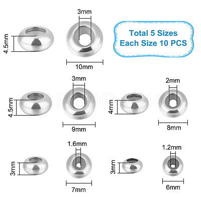 50Pcs 5 Style 201 & 304 Stainless Steel Beads STAS-UN0049-82-1