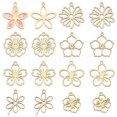 16Pcs 8 Styles 201 Stainless Steel Pendants STAS-WR0001-40-1