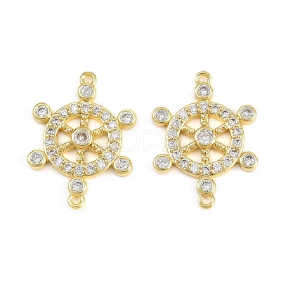 Brass Pave Clear Cubic Zirconia Helm Connector Charms KK-C114-11G-1