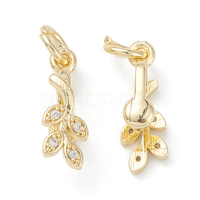 Rack Plating Brass Pave Cubic Zirconia Leaf Shape Ice Pick Pinch Bails X-KK-G464-07LG-1