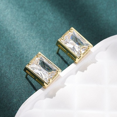 Brass Micro Pave Clear Cubic Zirconia Stud Earrings EJEW-C174-02D-G-1