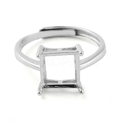Square Adjustable 925 Sterling Silver Solitaire Ring Settings STER-G042-04P-1