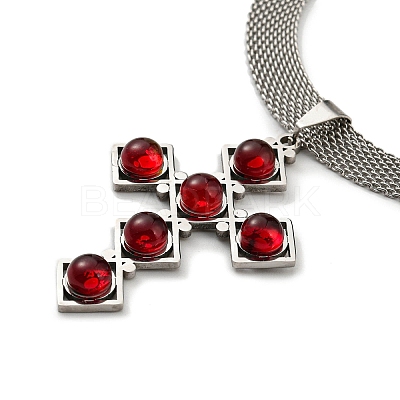 201 Stainless Steel Glass Cross Pendant Necklaces NJEW-G115-02P-1
