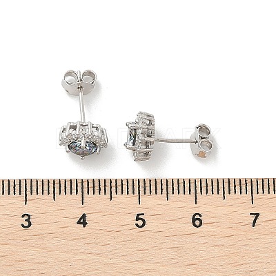 925 Sterling Silver Micro Pave Clear Cubic Zirconia Stud Earrings EJEW-U042-03P-1
