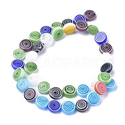 Flat Round Handmade Millefiori Glass Beads LK-R004-49-1