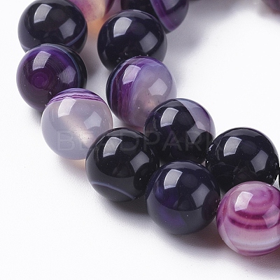 Natural Striped Agate/Banded Agate Beads Strands G-G582-8mm-52-1