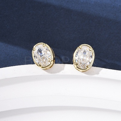 Brass Micro Pave Clear Cubic Zirconia Stud Earrings EJEW-C174-02E-G-1