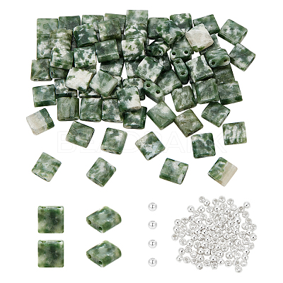 1 Strand Square Natural Green Spot Jasper Beads Strands G-NB0005-60-1