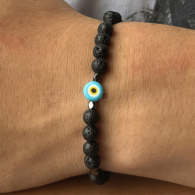 Natural Lava Rock Round Beads Stretch Bracelets for Men DE0249-1