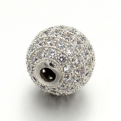 CZ Brass Micro Pave Cubic Zirconia Round Beads ZIRC-L017-01P-1
