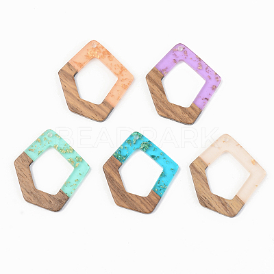 Transparent Resin & Walnut Wood Pendants RESI-S389-004A-B-1