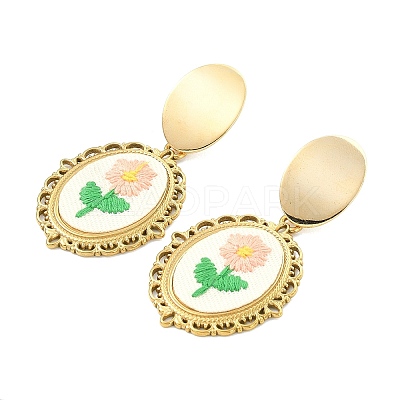 304 Stainless Steel & Cloth Embroidery Stud Dangle Earrings EJEW-JE07298-02-1
