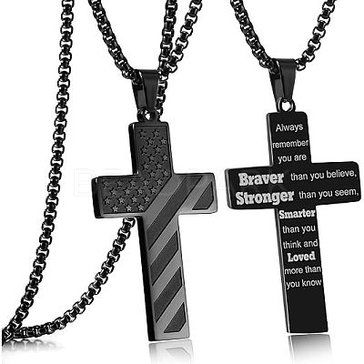 American Flag Bible Cross 304 Stainless Steel Pendant Necklaces for Men FS-WGFCD71-08-1