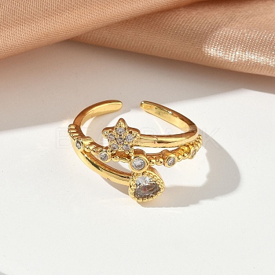 Brass Micro Pave Cubic Zirconia Cuff Open Rings RJEW-C163-11G-1
