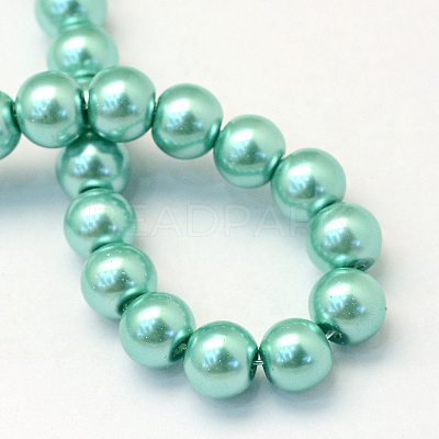 Baking Paint Pearlized Glass Pearl Round Bead Strands X-HY-Q330-8mm-32-1
