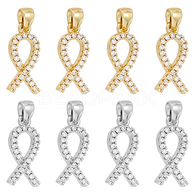 8Pcs 2 Colors Brass Micro Pave Cubic Zirconia Pendants KK-BC0015-04-1