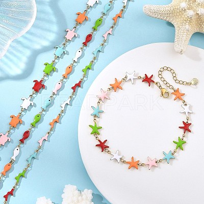 304 Stainless Steel Enamel Link Chains Anklets for Women SA-AJEW-AN00842-1