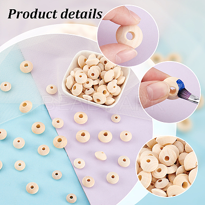 250Pcs 5 Styles Unfinished Wood Rondelle Beads WOOD-PH0002-95-1