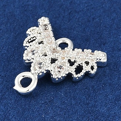 Brass Clear Cubic Zirconia V Shaped Connector Charms KK-I719-04S-1