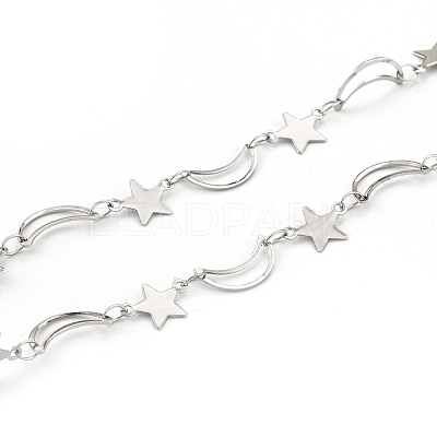 Tarnish Resistant 304 Stainless Steel Moon & Star Link Chains CHS-F015-03P-1