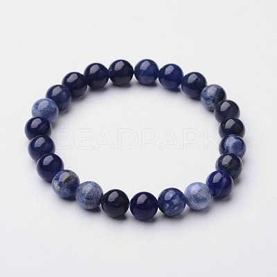 Natural Sodalite Round Beaded Stretch Bracelets BJEW-F203-05-1