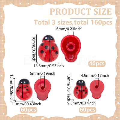 160Pcs 3 Styles Plastic Simulation Ladybug AJEW-WR0002-74-1