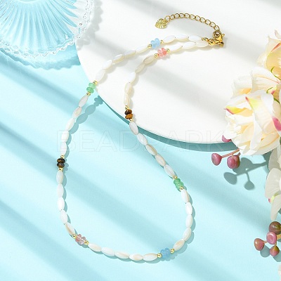 Mixed Stone and Dyed Natural Shell Rice Beaded Necklaces for Women NJEW-JN06347-1