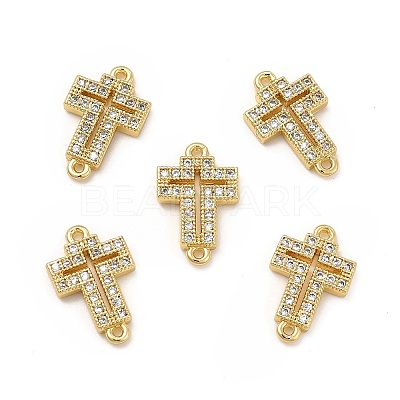 Brass Micro Pave Clear Cubic Zirconia Connector Charms KK-E068-VB330-1