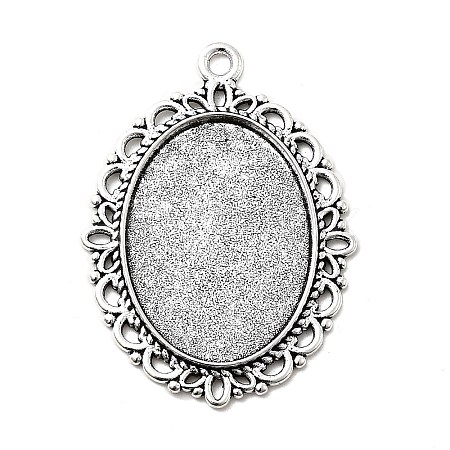 Tibetan Style Oval Alloy Pendant Cabochon Settings TIBEP-Q054-44AS-RS-1