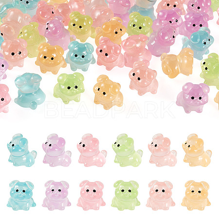48Pcs 6 Colors Luminous Resin Dog Figurine DJEW-TA0001-44-1