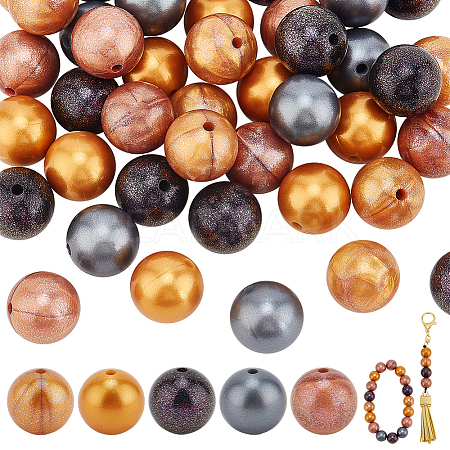 50Pcs 5 Colors Round Food Grade Eco-Friendly Silicone Focal Beads SIL-PH0001-26-1