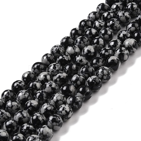 Synthetic Snowflake Obsidian Beads Strands G-E568-03A-1