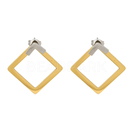 Ion Plating(IP) 304 Stainless Steel Hollow Rhombus Stud Earrings EJEW-C118-04B-1