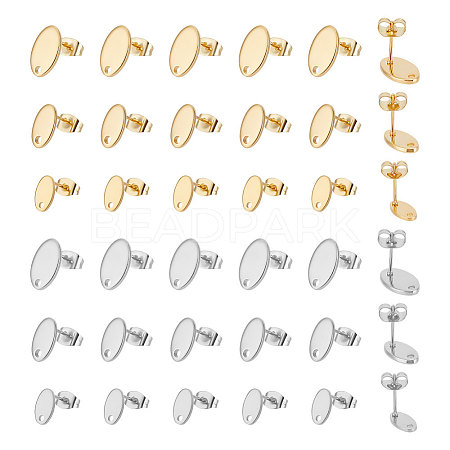 36Pcs 6 Styles 201 Stainless Steel Stud Earring Findings with Hole EJEW-UN0002-41-1
