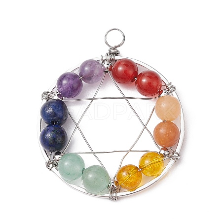 Gemstone Copper Wire Wrapped Pendants PALLOY-JF02304-02-1