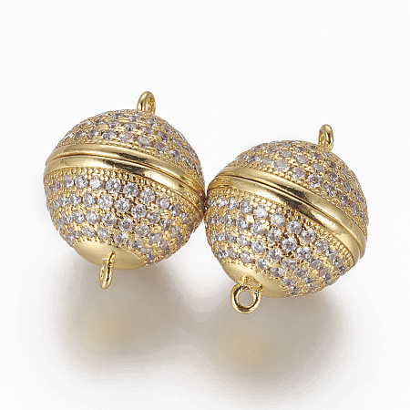 Brass Micro Pave Cubic Zirconia Magnetic Clasps with Loops ZIRC-L082-A-01-P-G-1