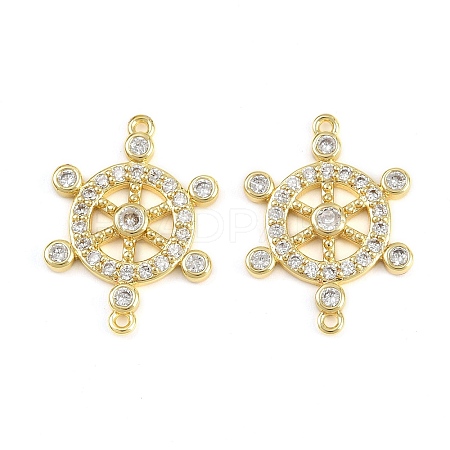 Brass Pave Clear Cubic Zirconia Helm Connector Charms KK-C114-11G-1