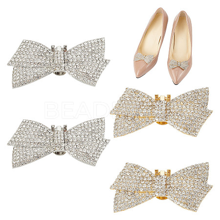 ARRICRAFT 4Pcs 2 Colors Bowknot Crystal Glass Rhinestone Shoe Decoration FIND-AR0004-55-1