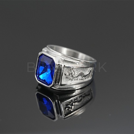 Rectangle 304 Stainless Steel with Cubic Zirconia Finger Rings for Men FS-WG909F6-23-1
