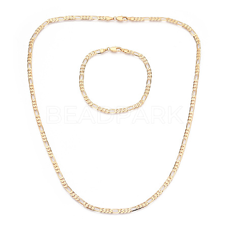 Brass Figaro Chain Necklaces and Bracelets Sets SJEW-N0039-01G-1