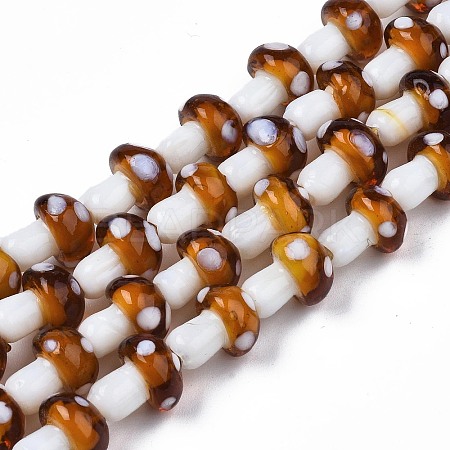 Mushroom Handmade Lampwork Beads Strands X-LAMP-R116-24-1
