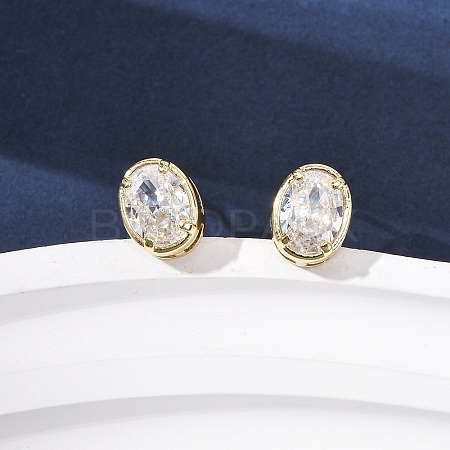 Brass Micro Pave Clear Cubic Zirconia Stud Earrings EJEW-C174-02E-G-1
