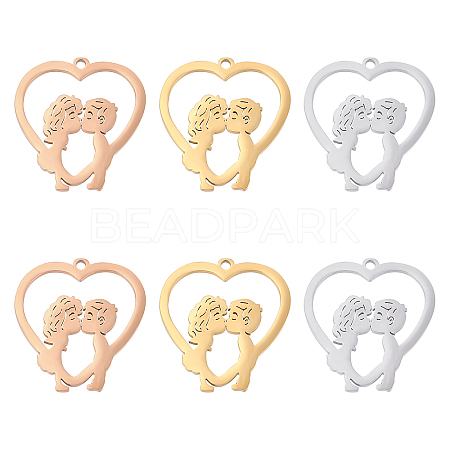 6Pcs 3 Colors 304 Stainless Steel Pendants STAS-UN0030-37-1