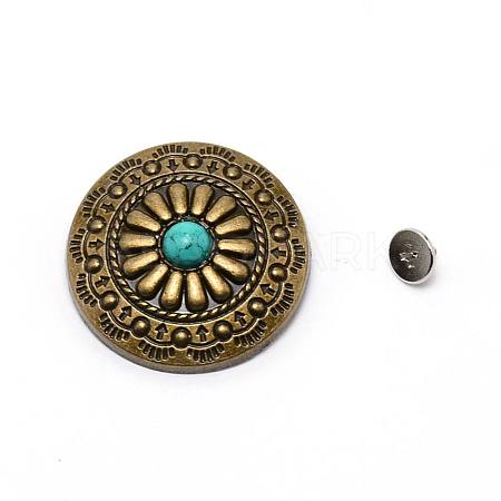 1-Hole Alloy & Turquoise Buttons PALLOY-WH0092-09K-AB-1