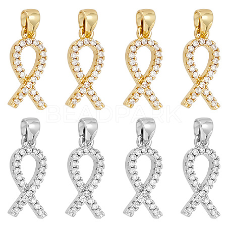 8Pcs 2 Colors Brass Micro Pave Cubic Zirconia Pendants KK-BC0015-04-1