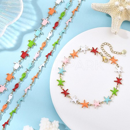 304 Stainless Steel Enamel Link Chains Anklets for Women SA-AJEW-AN00842-1