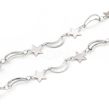 Tarnish Resistant 304 Stainless Steel Moon & Star Link Chains CHS-F015-03P-1