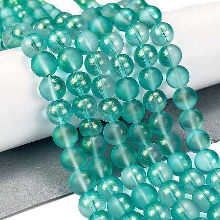Frosted Transparent Glass Bead Strands GLAA-P065-10mm-08-1